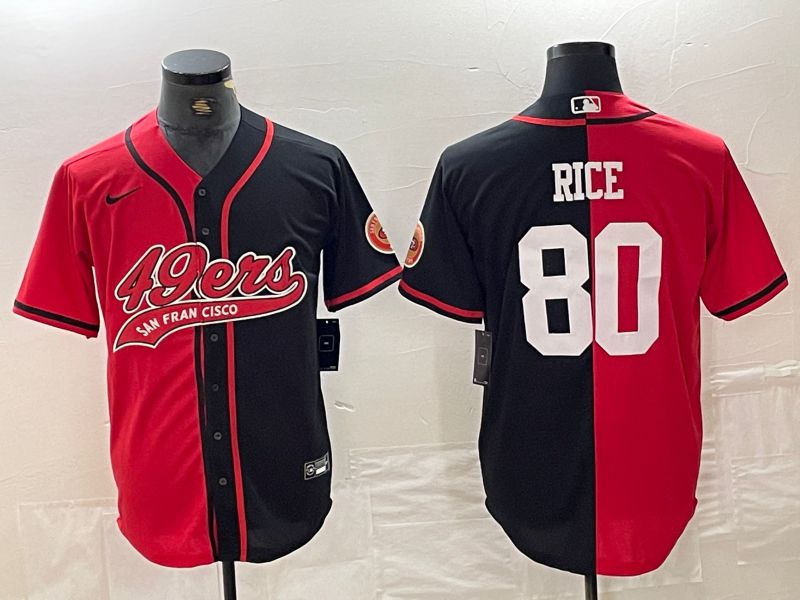 Men San Francisco 49ers 80 Rice Black and red semi-joint name 2024 Nike Limited NFL Jersey style 1